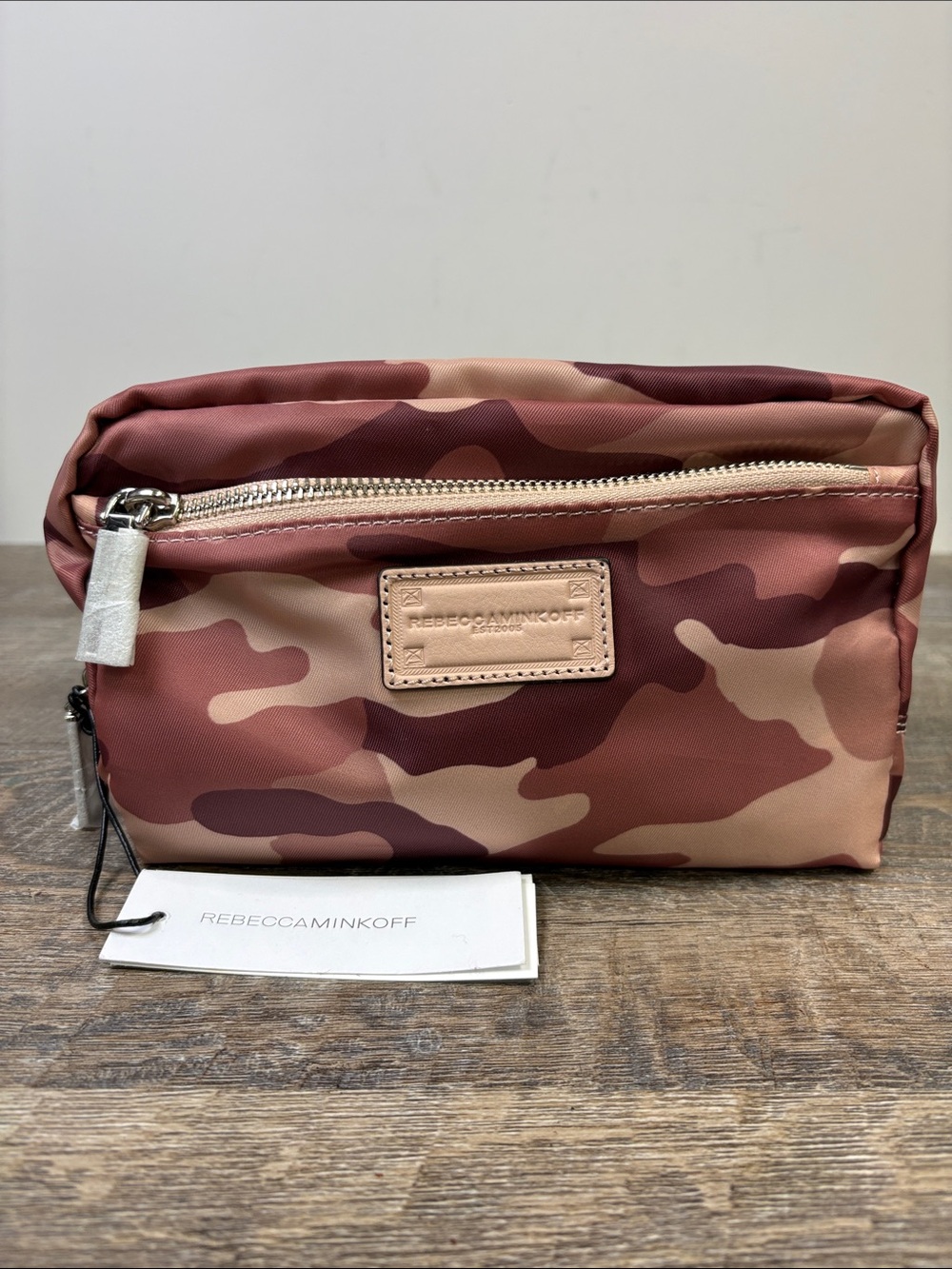 Rebecca Minkoff Light Pink Camo Nylon Cosmetic Pouch NWT